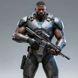 Hyper-realistic, 8k,4k, 3D, high definition, Super Soldier, Superior Physique, Super Strong, 8ft Tall, Massive Muscular Build, Armed, Hi-Tech Assault Weapons, Holographic Sights, Standing Ready to war. Black Male, With Close Cut Beard