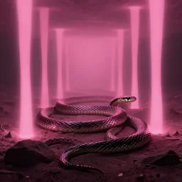 a snake pink light voidscape by simon stalenhag and ansel adams, digital art