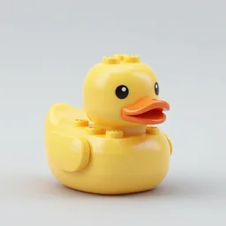 rubber duck with Lego bricks in its mouth photorealistic