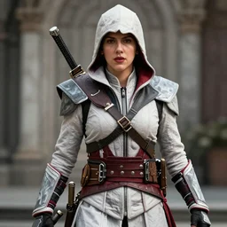 Scarlet Johansson posing as a Assassin's Creed game protagonist.