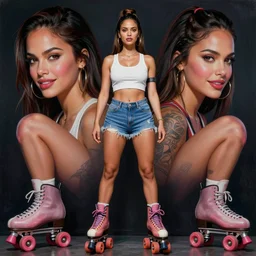 gorgeous!! hyper - realistic giant woman resembling ana de armas as bulma + felicia from darkstalkers on roller skates | drawn by artgerm, drawn by wlop, drawn by jeehyung lee | intricate, high detail, ultra graphics, photorealistic, symmetrical, cinematic, smooth, sharp focus