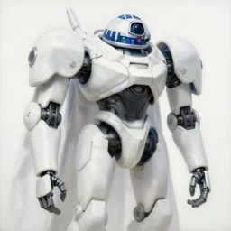 an intricate oil painting of a giant pristine white droid mecha with rounded components and tarpaulin cloak by simon stalenhag, by ian mcque inspired by nier : automata, clean white lab background