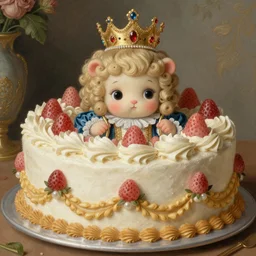 baroque rococo painting Royal cake Greg Hildebrandt Lisa Frank high detail cute adorable whimsical close up great composition