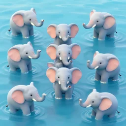 a sea full of floating happy elephants