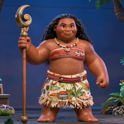 Realistic miniature of Moana nature giant on a studio shot, movie shot, cinematic perspective, full hd, Vibrant colors