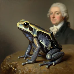 a side profile painting of an amazon milk frog wearing a black waistcoat, an american romanticism painting by john trumbull, a portrait painting, american romanticism, cgsociety, soft focus