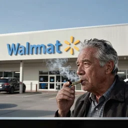 trailcam footage of Morgan Freeman smoking in the middle of Walmart