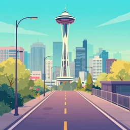 a beautiful and immaculate balanced vaporwave ombre scene depicting outrun style seattle and the space needle