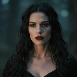 beautiful portrait of a dark sorceress female, 35mm, cinematic shot, photorealistic, depth of field, style of irwing penn