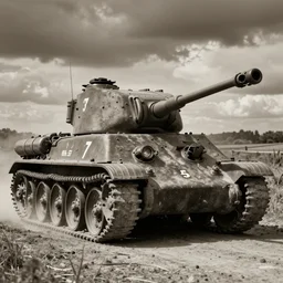 Sepia photo of walking tank of the second world war, extremly high details trending on art station historical photo archive