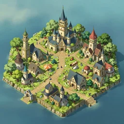 rpg isometric top view of a lovely medieval fantasy city, game asset, cory loftis, james gilleard, atey ghailan, makoto shinkai, goro fujita, studio ghibli, rim light, exquisite lighting, clear focus, very coherent, plain background, soft painting
