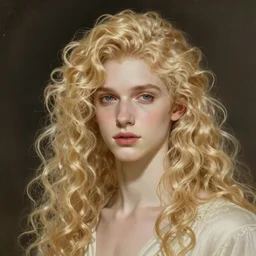 beautiful cottagecore pale blond androgynous young man Lucius , long fluffy curly blond hair, pale skin, innocent, intricate, elegant, highly detailed, digital painting, artstation, concept art, smooth, sharp focus, illustration, art by artgerm and greg rutkowski and alphonse mucha