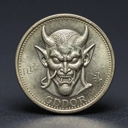 a coin showing the devil