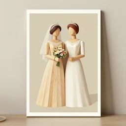 wooden statue of a wedding :: 2d matte :: poster 1980s style