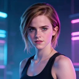 Portrait of Emma Watson, cyberpunk style futuristic neon lights, artstation cgsociety masterpiece