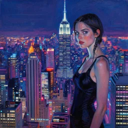 painting of new york city cyberpunk style, techno neon, fine details, magali villeneuve, artgerm, rutkowski