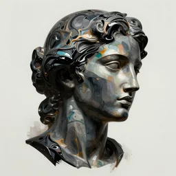 epic concept art. abstract female face silhouette mixing with black and color liquid fluid paint. abstract sculpture. art deco swirls. masterpiece by michelangelo. concept art, matte painting. greg rutkowski, wlop, victo ngai
