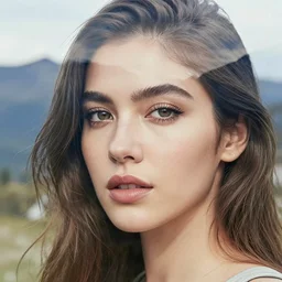 a mashup between a realistic beautiful woman face with a beautiful mountain scenery creative double exposure effect, medium sized tattoo sketch, amazing detail, trending on pinterest, in the style of brandon kidwell