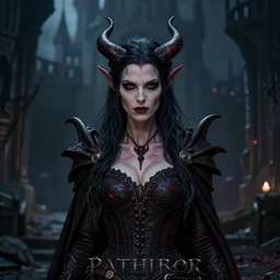 a highly detailed portrait of a female tiefling - devil, dark castle setting, cinematic, horror art, pathfinder portrait, d & d portrait, hires, 4 k, symmetrical, centered, art by michael whelan, frank frazetta, tim hildebrandt, gerald brom, keith parkinson, boris vallejo