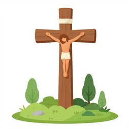 portrait of a cross with nature and some thing about creation, christianity, cartoon, vector