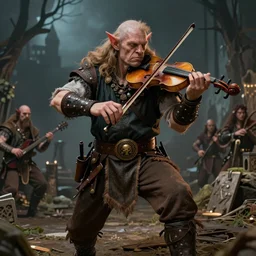 detailed photo of a Half-orc bard portrayed by Gary Busey playing a fiddle, 8k,by Tristan Eaton, Stanley Artgermm, Tom Bagshaw, Greg Rutkowski, Carne Griffiths, trending on DeviantArt, face enhance, hyper detailed ,full of color, dramatic lightning, epic stance