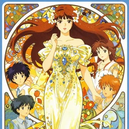 fantasy heroine, symmetrical, detailed, studio 4c, makoto shinkai, yuya nagai, Ilya Kuvshinov, murata range, kawaii, vibrant bright colors,matte, japanese, beautiful, dreamy, alphonse mucha, jean giraud, high saturation, fantasy, 1990s