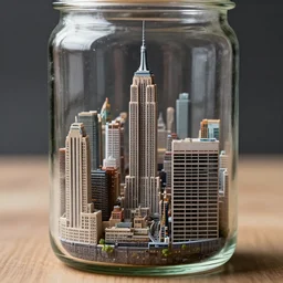 glass jar containing mini model of new york city, insanely detailed and intricate, hyper realistic,