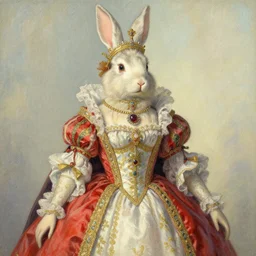 baroque rococo pastel anthromorphic regal female queen rabbit Greg Hildebrandt Lisa frank portrait