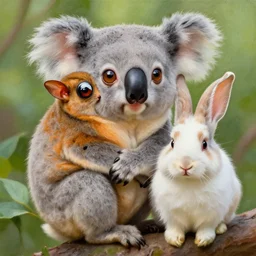 cute animal mix of a tarsier, koala and bunny, painting, realistic, high definition