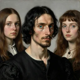 hieronymus bosch, greg rutkowski, anna podedworna, painting of slender spanish man, goatee, black wavy hair, teal eyes, scars