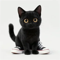 a small black cat wearing converse high tops sneakers