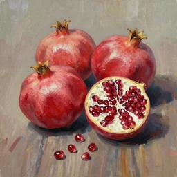 pomegranates on the table, oil paint