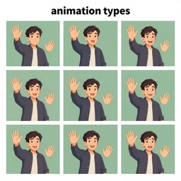 an animation of the same man waving his arms shot frame by frame, separated into equally sized frames, from'animation types'