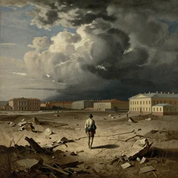 a summer drought in st. petersburg by albrecht durer, lonely figure in a city