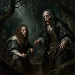 hell, horror scene, eerie atmosphere, by rembrandt and wlop, intricate, detailed, photorealistic imagery, artstation