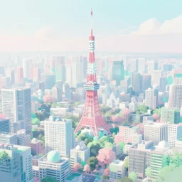 a beautiful highly detailed matte painting of the modern tokyo cityscape, vibrant pastel styling by atay ghailan, cliff chiang, loish and goro fujita, white, white cyan, pink and light green pastel mystical tones, featured on artstation, featured on behance, vray render