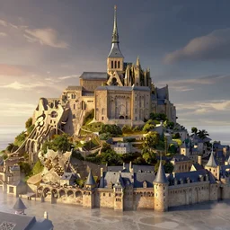 mont saint michel,cartoony,isometric,3d