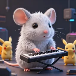 high quality 3 d render very cute fluffy cyborg!! rat plays synthesizer, cyberpunk highly detailed, unreal engine cinematic smooth, in the style of blade runner & detective pikachu, hannah yata charlie immer, moody light, low angle, uhd 8 k, sharp focus