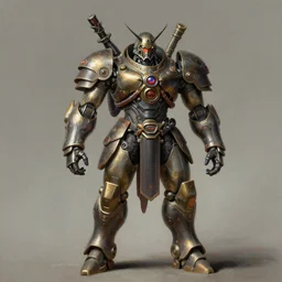 an airbrush ultrafine detail painting wide shot portrait of a mecha samurai, powerful, scifi, centered, dutch golden age, a character portrait by keos masons, frederic daoust, featured on artstation, wiccan