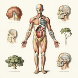 anatomy textbook scientific anatomical illustration, made by Wenceslas Hollar and Ernst Haeckel in vintage Victorian England colourised print style