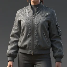 hyperdetailed grey bomber jacket, unreal engine, digital painting, sharp focus illustration, artstation hq. intricate, elegant, low angle medium shot, art by artgerm and magali villeneuve