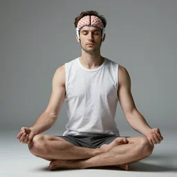 man wearing brain - interface meditating. eric lecombe