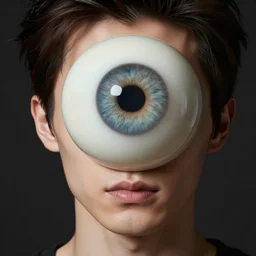 man with giant eyeball for head