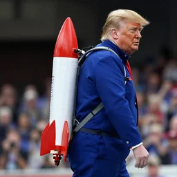 donald trump with rocket backpack
