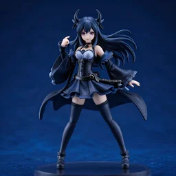 still figurine of goth girl in alternative clothes, personification, dynamic pose, detailed product photo, featured on amiami, deep blues, tone mapped, beautiful composition, 8 5 mm, f. 1 4, by akihida yoshida