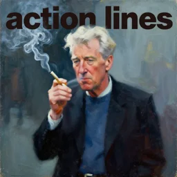 david lynch, smoking, smoke billowing, painting by phil hale, 'action lines'!!!, graphic style, visible brushstrokes, motion blur, blurry
