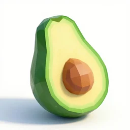 low poly render of an avocado, white background, isometric