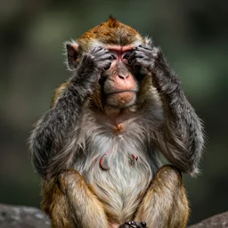 a monkey holding its hands over his eyes