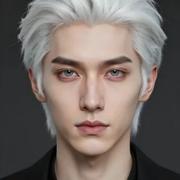 portrait of 4 0 - year - old man with white hair with a pale complexion, narrow pointed face and grey eyes, clear smooth face, no beard wearing black clothes, hyper realistic face, beautiful eyes, character art, art by artgerm lau and wlop and and ilya kuvshinov and john singer sargent, hyperdetailed, cryengine, trending on artstation, digital art