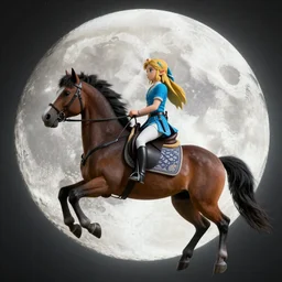 zelda riding a horse on moon, hyper realistic, 4 k octan render, unreal 5